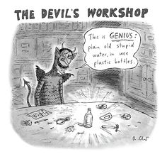 the devil's workshop cartoon is shown in black and white, with an empty bottle