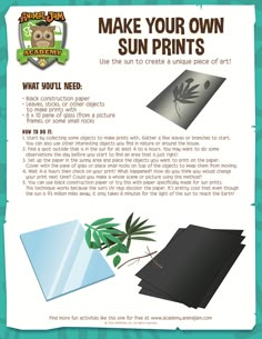 an advertisement for sun prints with the words, make your own sun print's