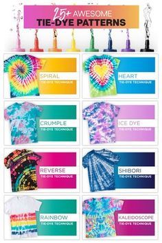 tie - dye patterns for t - shirts and other items are shown in this poster