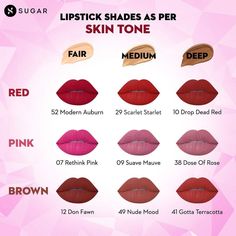 Sugar Lipstick, Bold Lipstick Makeup, Lipstick Guide, Skin Tone Makeup, Lipstick For Dark Skin, Makeup Order, Beginners Eye Makeup, Simple Makeup Tips