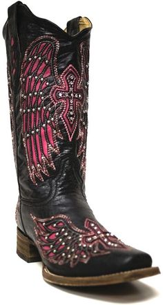 Hot pink & black Womens Black Cowboy Boots, Coral Boots, Black Cowgirl Boots, Pink Cowgirl Boots, Black Cowboy Boots, Black Cowboy, Pink Cowgirl, Country Boots, Custom Boots