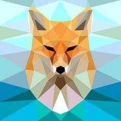 an abstract geometric fox head on blue and green background