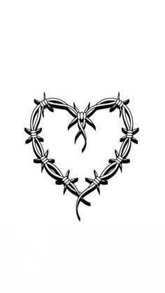 a heart made out of barbed wire with two birds on it's sides and one bird in the middle