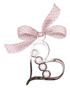 a pair of scissors with a pink bow on it's head and two diamonds in the shape of a heart