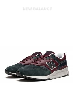 New Balance 997H "Burgundy" sneakers. The classic New Balance 997 now arrives in a navy blue and burgundy colour scheme. This model is crafted from a mix of leather and suede panels and is enhanced with the usual 'N' logo on the sides. Underneath, a two-tone rubber sole completes the design. #yzysu #usm #newbalance #fresh_shoes #summersneaker #sneakers2024 #summer Burgundy Color Scheme, Burgundy Sneakers, Blue And Burgundy, Burgundy Colour