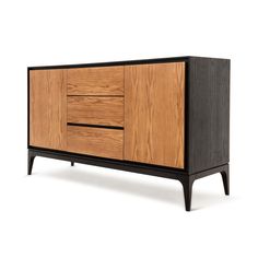 the sideboard is made out of wood and has two drawers on each side, one with