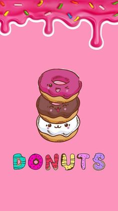 a pink background with donuts and sprinkles on it