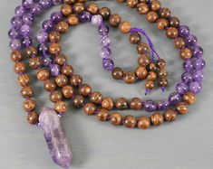 BeStillBeadsShop - Etsy Brown Gemstone Beads Spiritual Necklace, Traditional Gemstone Beads Rosary For Meditation, Healing Brown Rosary With Round Beads, Adjustable Brown Wooden Beads Rosary, Purple Rosary With 8mm Beads