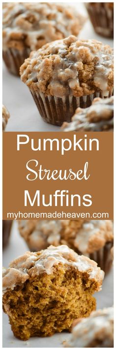 pumpkin streusel muffins with frosting on top