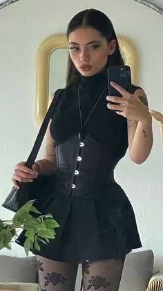 Hot Goth Outfits Dresses, Cute Black Corset Outfit, Punk Birthday Outfits, Classy Edgy Aesthetic, Spring Dark Outfits, Gothic Brunch Outfit, Sophisticated Emo Outfits, Goth Dinner Date Outfit, Alternative Black Outfit