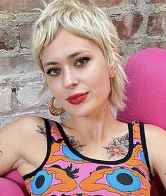 Pixie Shag Haircut For Thick Hair, Mullet Hairstyle Women Over 50, Short Mullet Round Face, Feminine Mullet Shag, Women Mullet Short Hair, Mixie Pixie Haircut, Mixie Pixie Mullet, Very Short Mullet, Shaggy Pixie Mullet