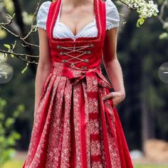 Reposhing This Item I Purchased From @Lisacullinane. Loved It, But Ready To Rotate For Something New. Questions? Leave A Comment Below! Red Dirndl Dress, Christmas Dirndl, Womens Oktoberfest Outfit, Oktoberfest Fashion, Red Dirndl, Austrian Clothes, Drindl Dress, German Dress Dirndl, Oktoberfest Dress