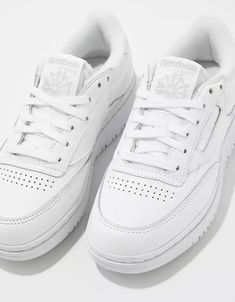 Reebok Club C Double Sneaker, Organization Shoes, Dressing Shoes, White Sneakers Nike, Reebok White Sneakers, Reebok Club C Double, Shoe Outfits, All White Sneakers, White Reebok