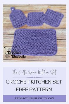 the crochet kitchen set is shown with text that says,'free pattern '