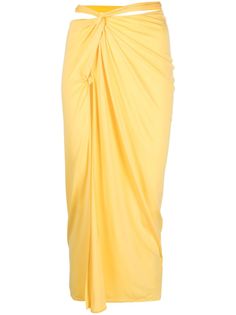 Espelho cut-out midi skirt from Jacquemus featuring yellow, stretch-design, cut-out detailing, twist detailing, high-waisted, side slit, straight hem and mid-length.This piece fits true to size. We recommend you get your regular sizeModel is 1,75m / 5ft 8in wearing size S Midi Skirt Png, Skirt Png, Le Chiquito Moyen, Jacquemus Bags, Yellow Midi Skirt, Stretch Skirt, Long Skirts, Tie Front Blouse, Mid Length Skirts