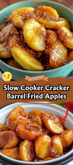 slow cooker cracker barrel fried apples in a bowl with the words slow cooker cracker barrel fried apples