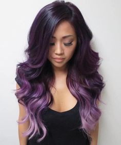 Purple Ombre For Brunettes Purple Hair Highlights, Purple Balayage, Purple Ombre Hair, Dark Purple Hair, Ombré Hair, Hair Color Purple, Ombre Hair Color, Brunettes, Ombre Hair