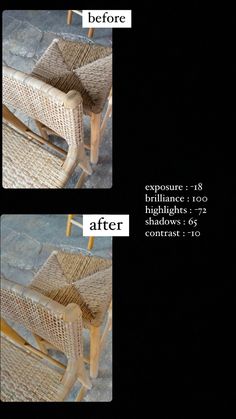 the before and after photos of an outdoor chair with woven seat cushions, which are upholstered