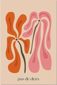 two pink and orange abstract shapes with the words pas de devx on it in french