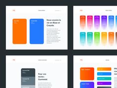 four different layouts for a website with multiple colors and font options on the side