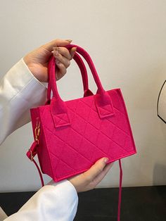 Color:Hot Pink Bag Size:Small Closure Type:No-closure Pattern Type:Plain Strap Type:Adjustable, Double Handle Style:Funky Type:Square Bag Composition:100% Polyester Material:PolyesterProduct Measurements in cm : Bag Height Bag Length Bag Width Handle Height Strap Length 15 20.5 9 12 120 Hot Pink Bag, Felt Tote Bag, Felt Squares, Felt Tote, Pink Stitch, Neon Bag, Orange Square, Couture Mode