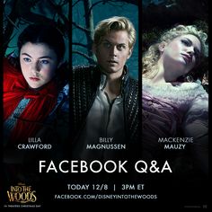 an advertisement for facebook q & a featuring actors from the film snow white and hunts