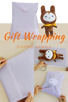 Wrap Teddy Bear Gift, Doll Wrapping Ideas, How To Wrap A Doll Present, How To Wrap Stuffed Animals, Wrapping Stuffed Animals, How To Wrap A Stuffed Animal, Wrap A Stuffed Animal, Gift Wrapping Ideas Without Boxes, Teddy Bear Gifts