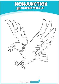 an eagle flying with its wings spread out and the words'momunction coloring pages '