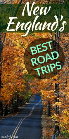 the cover of new england's best road trips, with trees and leaves in fall colors