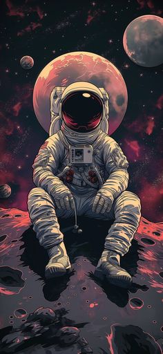 an astronaut is sitting on the surface of the moon with his feet in the water