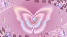 a pink background with hearts and stars in the shape of a butterfly on it's wings