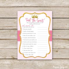 a pink and gold baby shower game