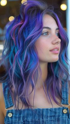 26 Blue Hair Inspirations for a Cool and Casual Vibe Pops Of Vivid Hair Color, Vibrant Hair Color Ideas Summer, Cool Vivid Hair Color, Vibrant Color Hair, Cool Tone Vivid Hair Color, Low Maintenance Vivid Hair Color, Purple Vivid Hair Color, Vibrant Highlights On Dark Hair, Lavender And Blue Hair