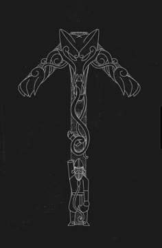 a drawing of a cross on a black background