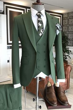 Gerard Modern Green Peaked Lapel Three Pieces Prom Suits Wedding Suit For Groom, Suit For Groom, Pregnant Wedding Dress, Business Suits, Prom Suits, Wedding Suit