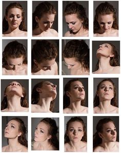 many different pictures of a woman's face and neck