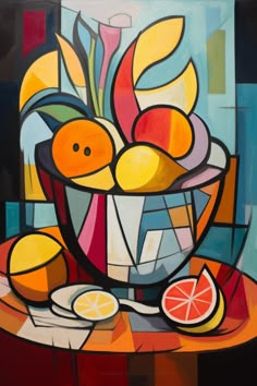 Abstract art painting of a fruit bowl on a table Abstract Pop Art Painting, Abstract Fruit Painting, Cubism Art Modern, Picasso Table, Abstractionism Art, Bedroom Ideas Modern, Cubist Paintings