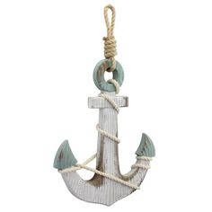 an anchor hanging from a rope on a white background