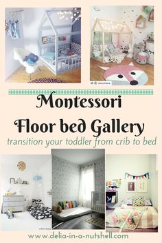 the cover of montessori's floor bed gallery, with pictures of children's beds