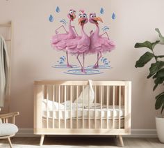 two pink flamingos standing in the rain wall decal