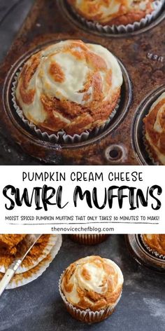 pumpkin cream cheese swirl muffins with text overlay