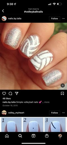 Nails Volleyball Design, Back To School Nail Ideas High School, Cute Volleyball Nails Design, Class Reunion Nails, Volleyball Nails Designs Ideas, Cute Nails For Cheer, Birthday Fingernail Designs, Cute Volleyball Nails, Basketball Gel Nails