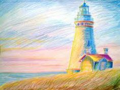 a drawing of a lighthouse on the beach