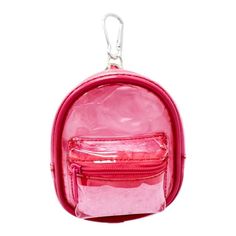 a small pink backpack with a zipper on the front and two zips at the bottom