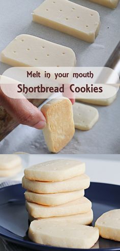 shortbread cookies are being cut and put on a plate