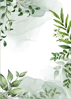 watercolor painting with green leaves and branches