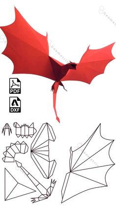 an origami dragon is shown with instructions to make it look like it's flying