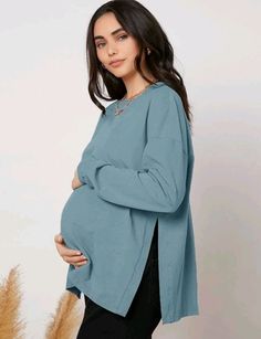 Trendy Maternity Outfits, Shein Maternity, Cadet Blue, Fall Maternity, Dresses Classy, Casual Maternity, Maternity Tees, Pregnancy Tshirts, Preppy Casual