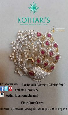 Peacock Jewellery Design, Pandent Design, Saree Brooch, Temple Jewellery Earrings, Silver Necklace Designs, Peacock Jewelry, Diamond Pendent, Diamond Pendants Designs, Black Beads Mangalsutra