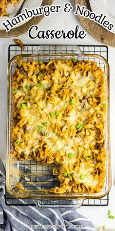 hamburger and noodles casserole on a cooling rack